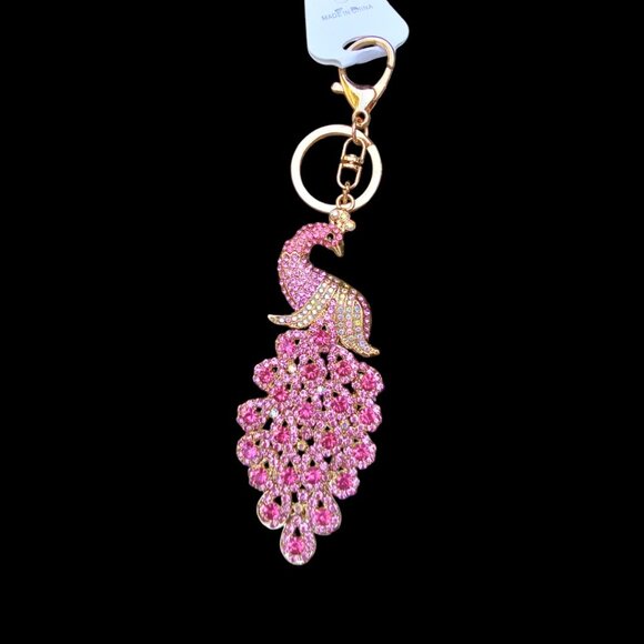 Handbags - - Rhinestone Pink Peacock Bag Charm